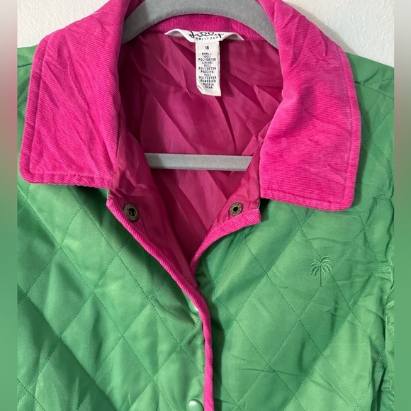 LILY PULITZER Bright Green Quilted Barn Coat Pink Piping Girls Size 16 - Picture 3 of 6